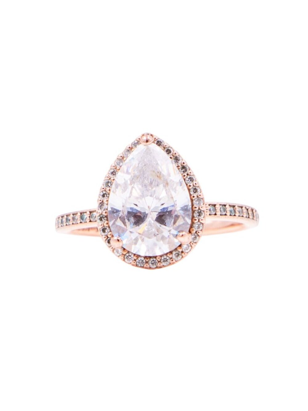 Pandora Rose Radiant Teardrop Clear CZ Halo Ring Size 7